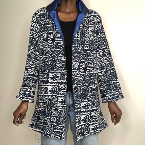 VINTAGE | GUMPS San Francisco Blue Batik Tunic Jacket - Picture 1 of 8